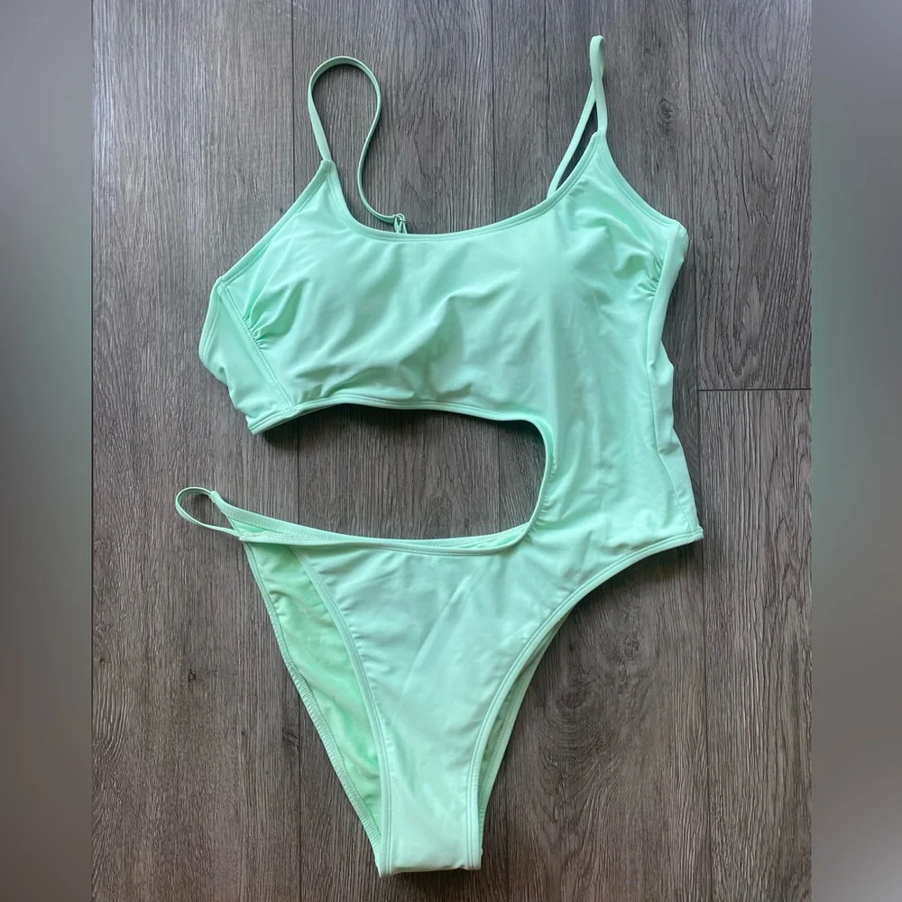 Mint Green Cut Out Swimsuit - Picture 2 of 5